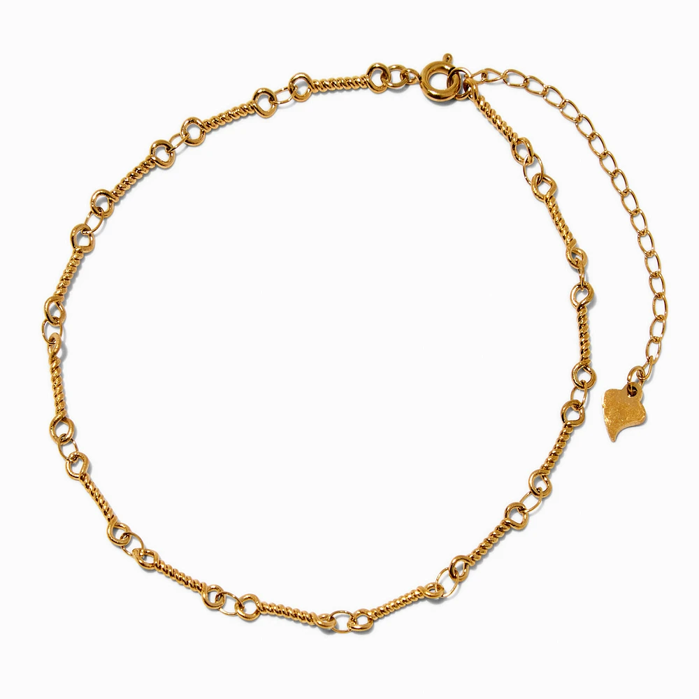 Gold-tone Stainless Steel Notched Chain Anklet