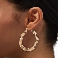 Gold-tone Wavy Hammered 50MM Hoop Earrings