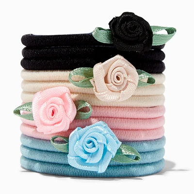 Pastel Dimensional Rose Hair Ties - 12 Pack