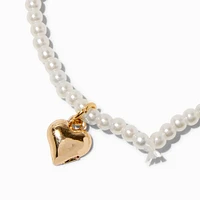 Claire's Club Pearl Heart Beaded Stretch Bracelet