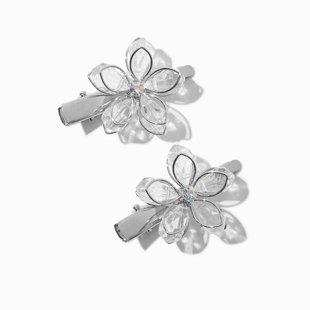 Claire's Club Silver Rhinestone Flower Hair Clips - 2 Pack