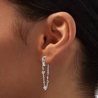 Cubic Zirconia Stacked Silver-tone Dangle Huggie Hoop Earrings