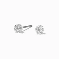 Silver Cubic Zirconia Pavé Fireball 3MM Stud Earrings