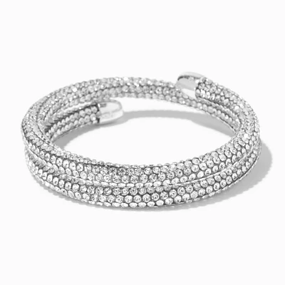 Silver Pavé Crystal Coil Wrap Bracelet