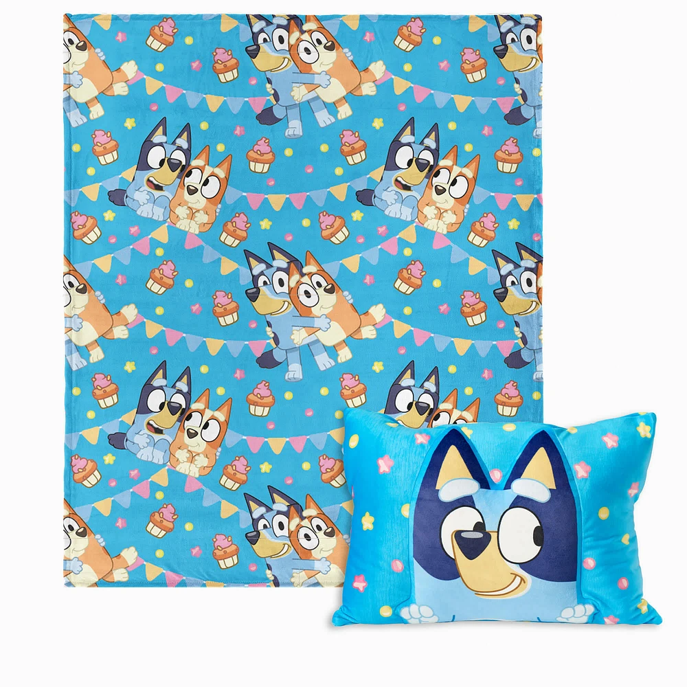 Bluey Party Pups Silk Touch Throw Blanket with Plush Pocket Pillow (ds)