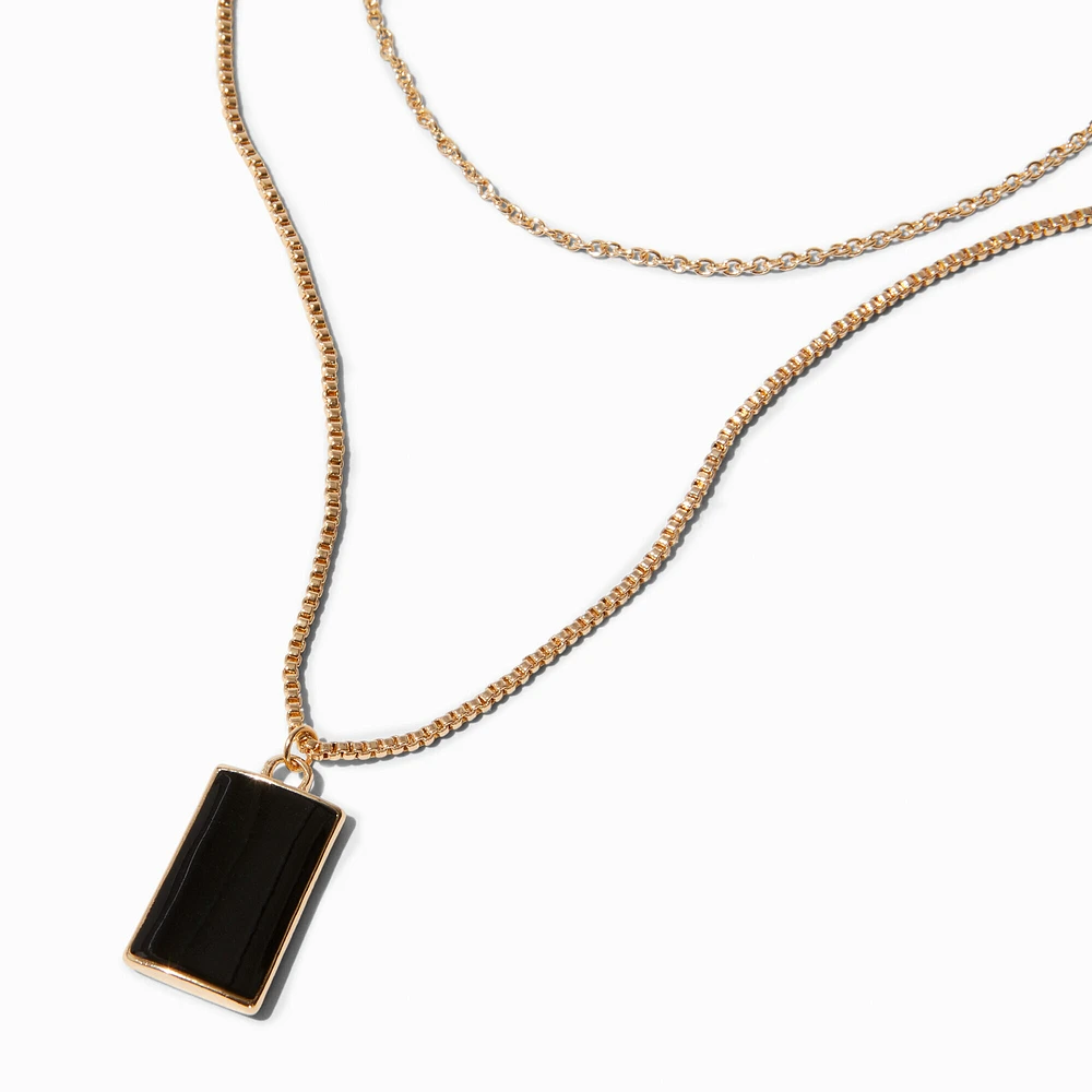 Black Rectangle Gold-tone Multi-Strand Necklace