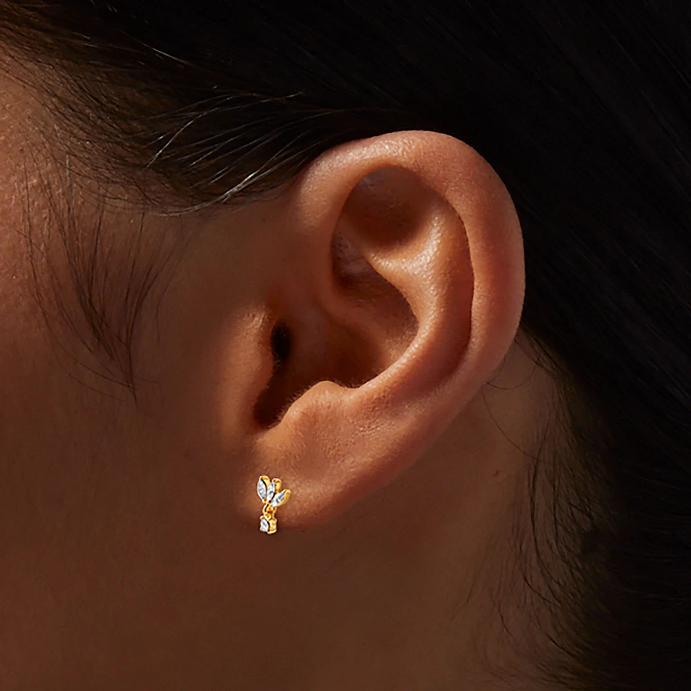 C LUXE by Claire's Gold-tone Titanium Cubic Zirconia Marquise Reversible Flat Back Stud Earrings