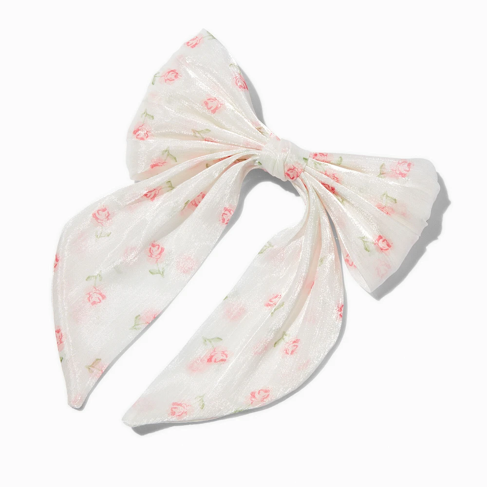 Pink Floral Organza Hair Bow Clip