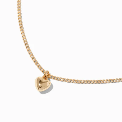 Gold-tone Tiny Puffy Heart Pendant Necklace