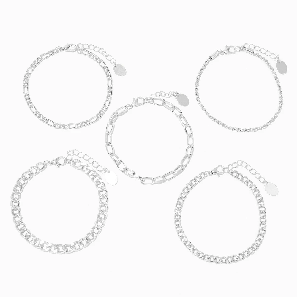 Silver Woven Chain Bracelet Set - 5 Pack