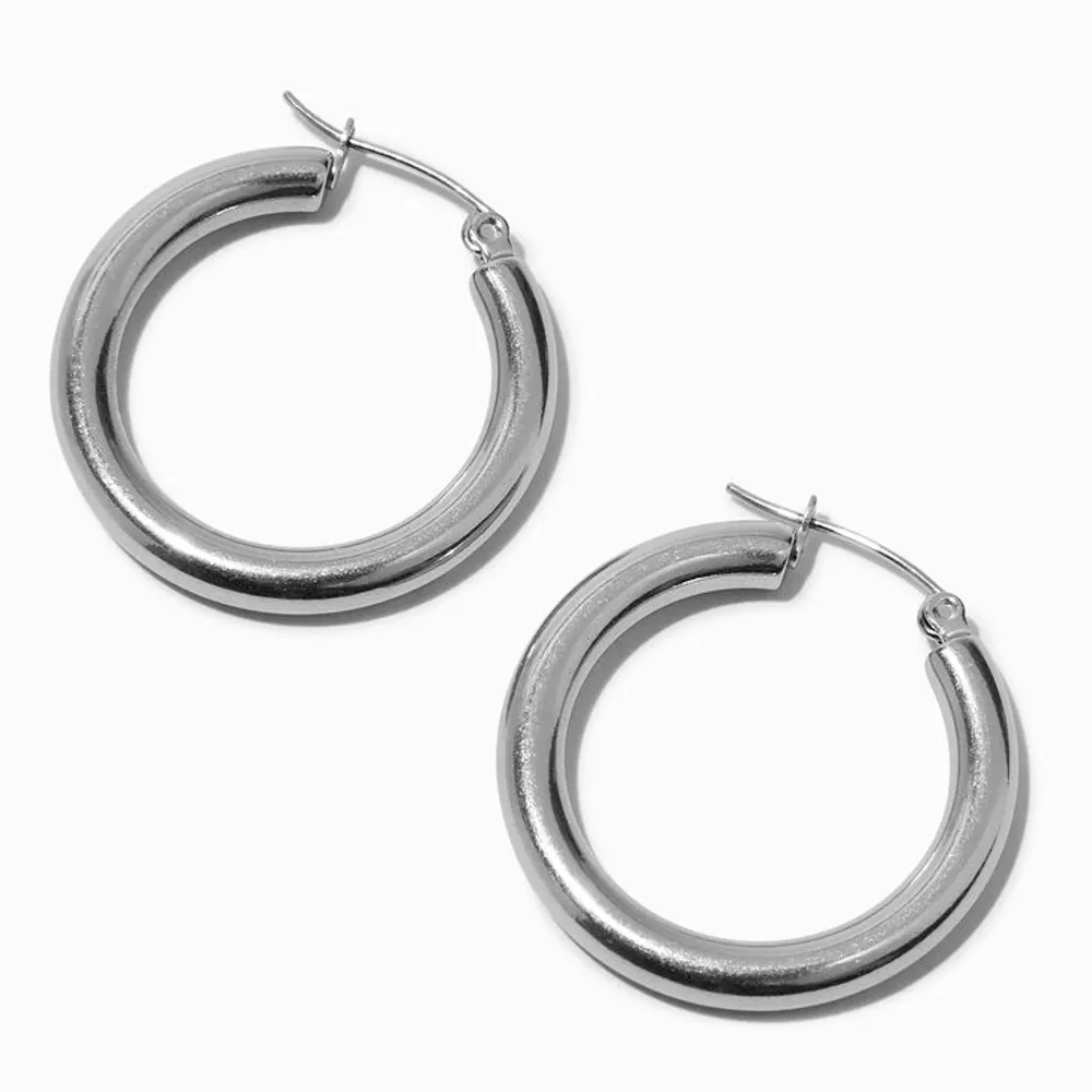 925 Sterling Silver Hinged Chunky HOOP Earrings Snap Closure 2, 3 or 4 mm  Thick