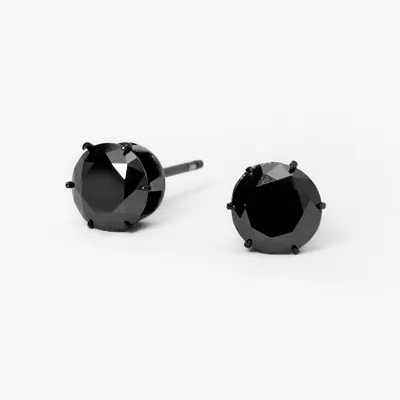Black Titanium Cubic Zirconia 7MM Round Stud Earrings