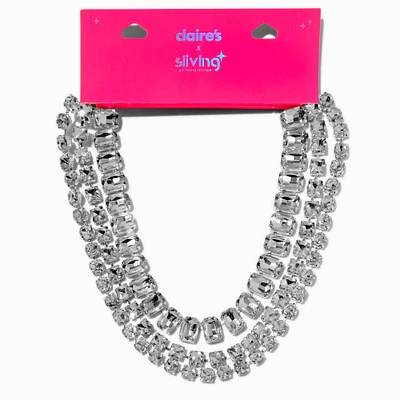 Claire's x Sliving by Paris Hilton Mixed Crystal Multi-Strand Statement Necklace