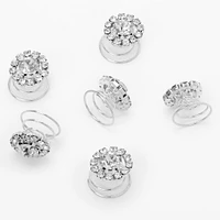 Silver Rhinestone Halo Hair Spinners - 6 Pack