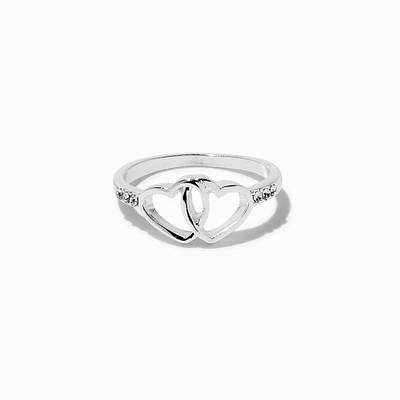 Double Heart Silver-tone Ring