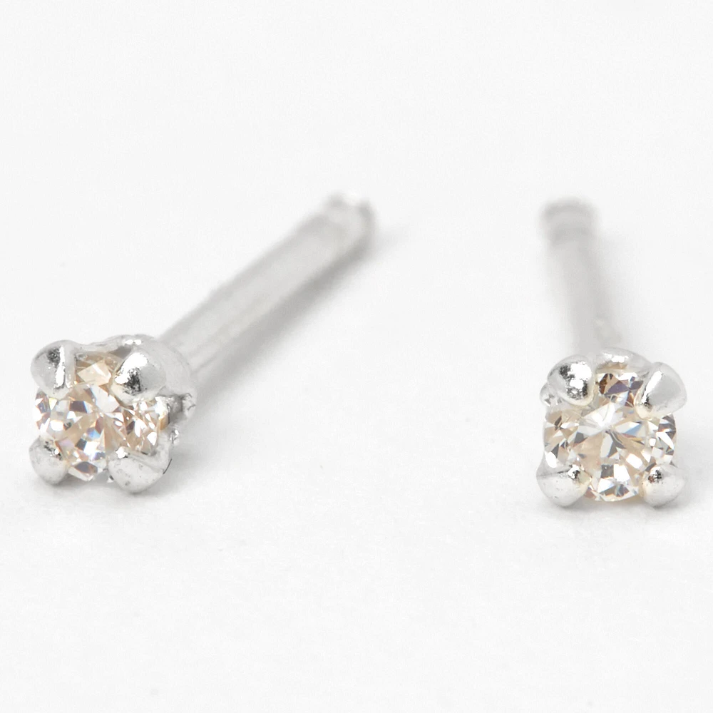 C LUXE by Claire's Sterling Silver Cubic Zirconia 2MM Round Stud Earrings