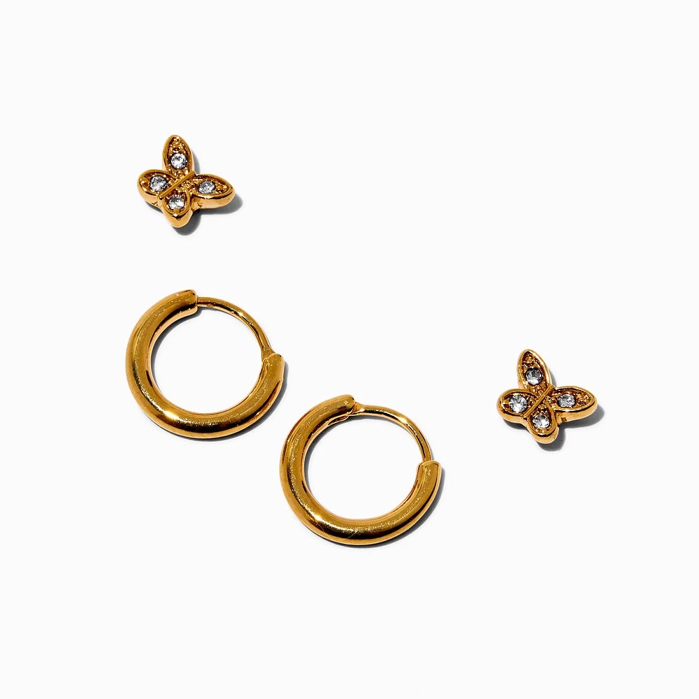 C LUXE by Claire's 18k Gold Plated Butterfly Studs & Hoop Earring Stackables Set