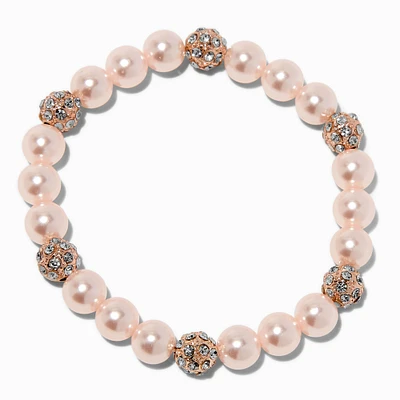 Blush Pink Pearl & Rose Gold-tone Fireball Stretch Bracelet