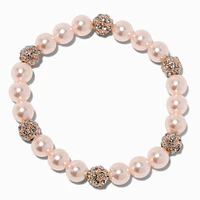 Blush Pink Pearl & Rose Gold-tone Fireball Stretch Bracelet