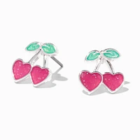 Color Change Glitter Cherry Heart Stud Earrings