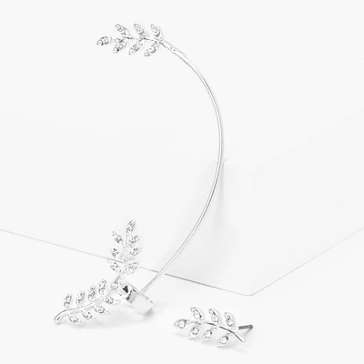 Silver Embellished Leaf Ear Cuff Connector Earring