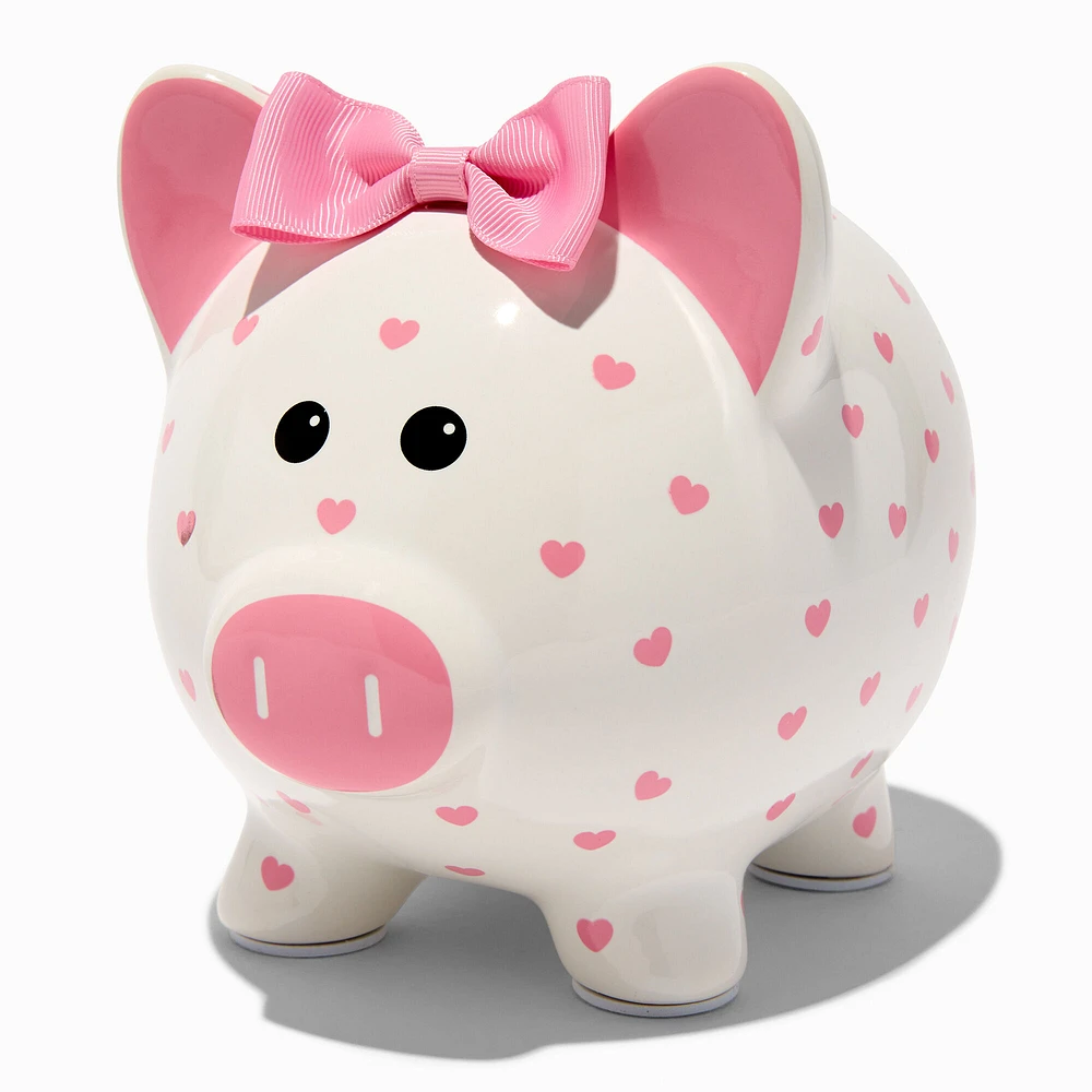 Claire's Club Pink Heart Polka Dot Piggy Bank