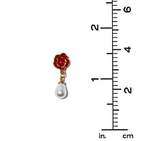 Sculpted Rose & Teardrop Pearl 1" Drop Earrings