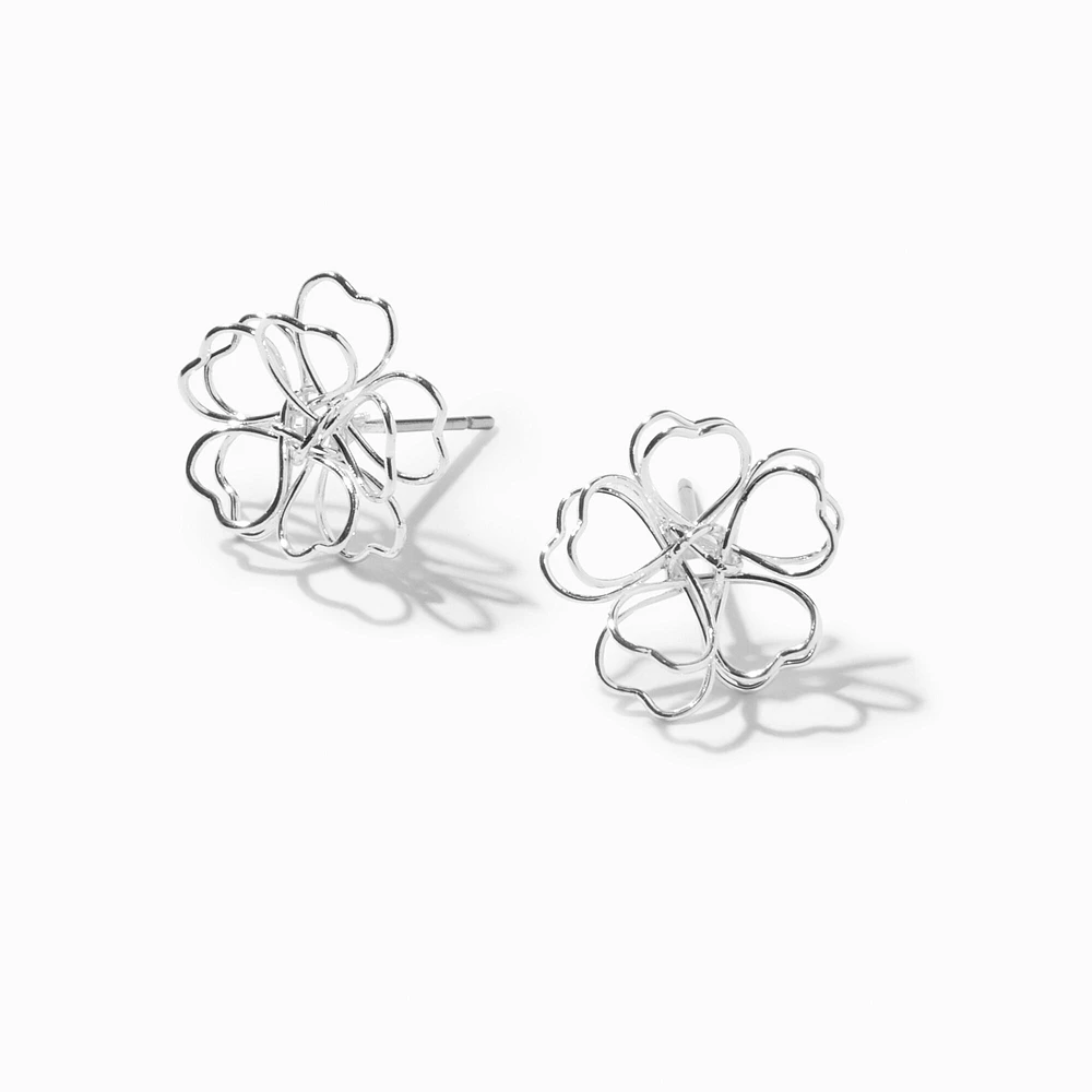 Silver-tone Wire Flower Stud Earrings