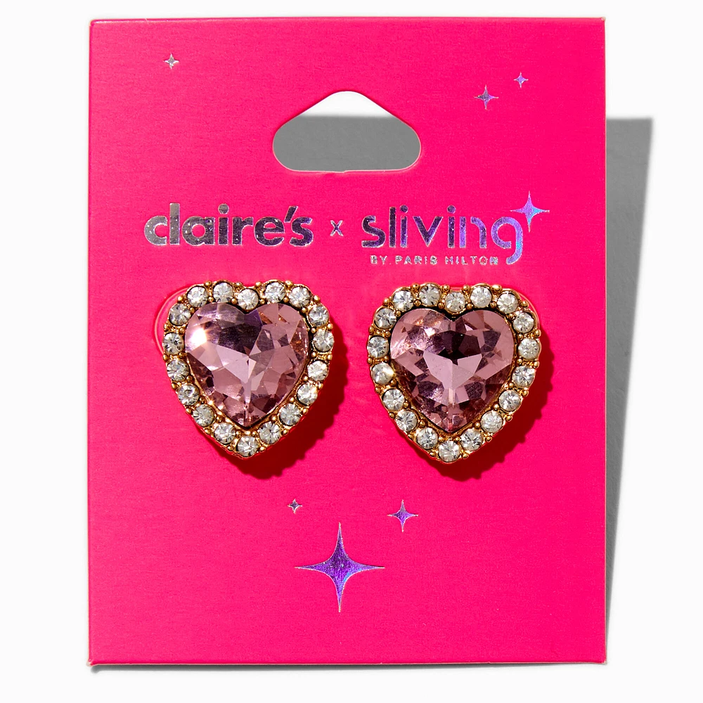 Claire's x Sliving by Paris Hilton Crystal Pink Heart Stud Earrings