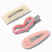 Claire's Club Pearl Heart Barrette Hair Clips - 3 Pack