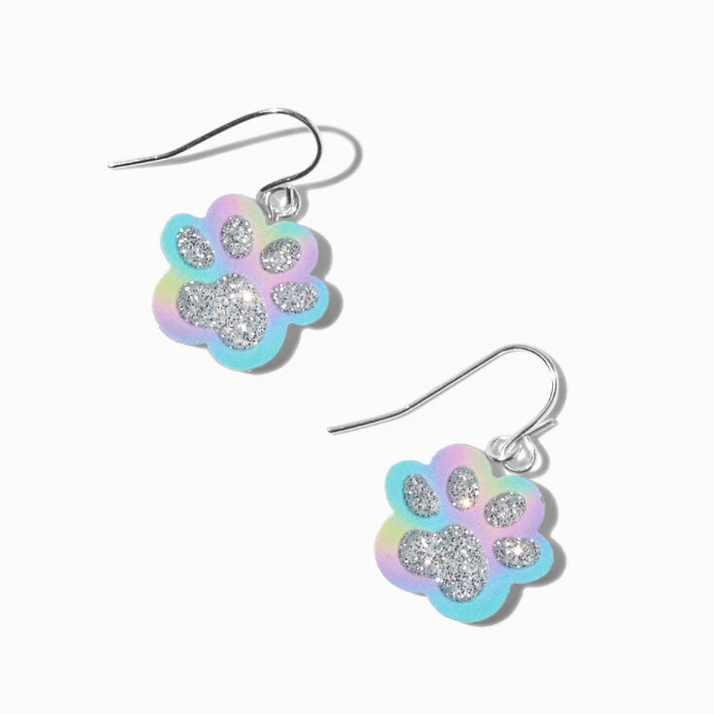 Rainbow Glitter Paw 0.5" Drop Earrings