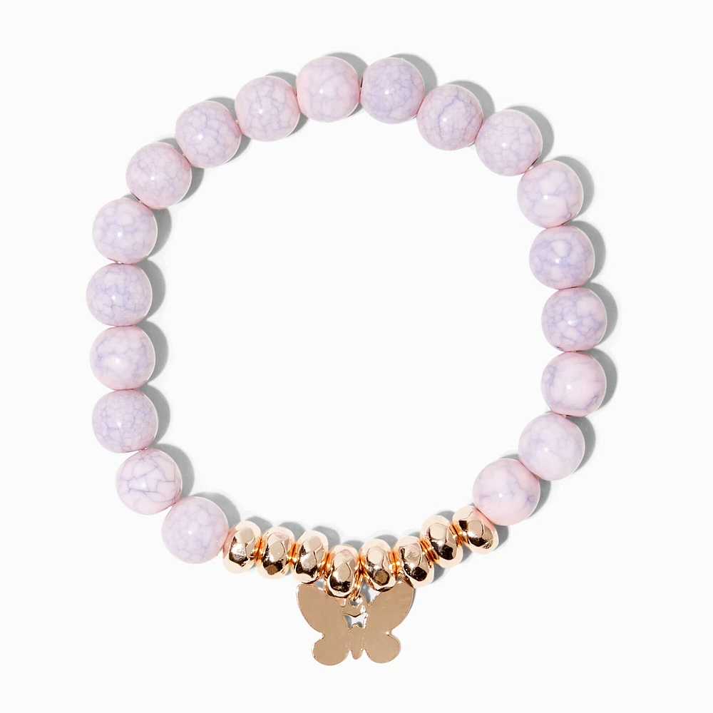 Pink Marble Beaded Butterfly Stretch Bracelet