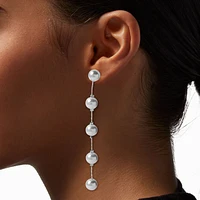 Silver-tone Pearl Column 3.5" Drop Earrings