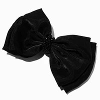 Black Organza Beaded Center Hair Bow Clip