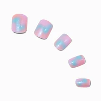 Holographic Glazed Short Square Vegan Faux Nail Set - 24 Pack