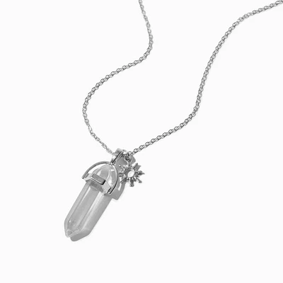 Silver-tone March Birthstone Mystical Gem Pendant Necklace