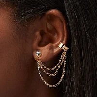 Gold-tone Crystal Swag Cuff Connector Earrings