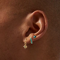 Turquoise Gold-tone Mixed Earring Stack - 3 Pack