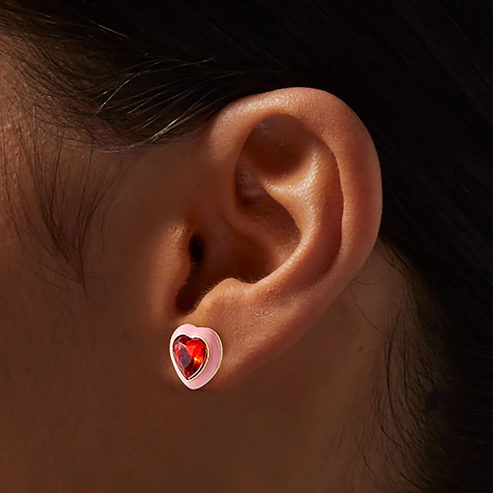 Crystal Red Heart Stud Earrings