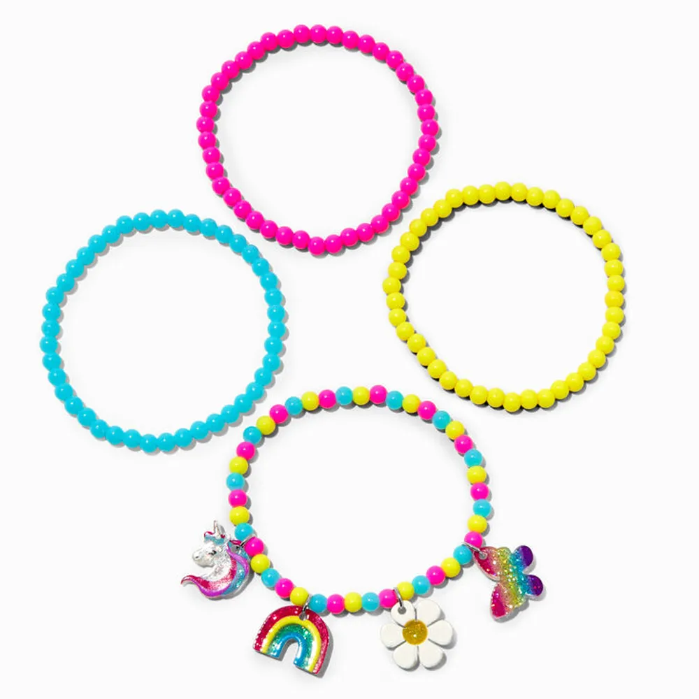 Claire's Club Rainbow Charm Stretch Bracelets - 4 Pack