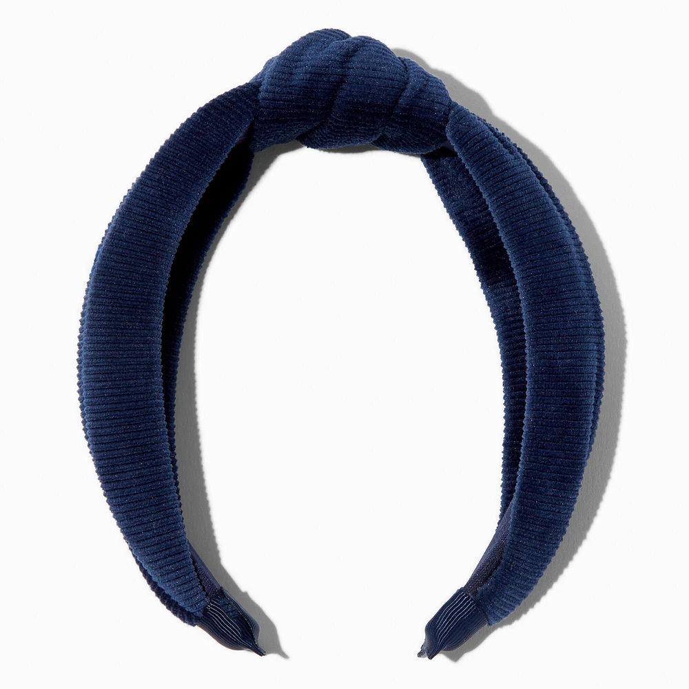 Navy Blue Knotted Ribbed Knit Headband