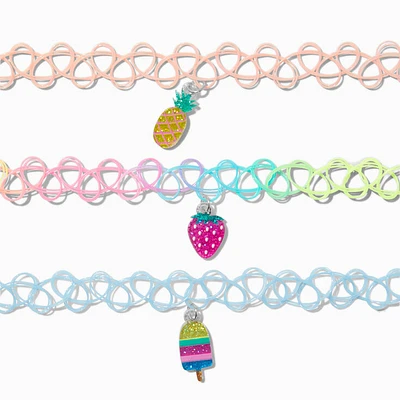 Claire's Club Summer Fruit Tattoo Choker Necklaces - 3 Pack