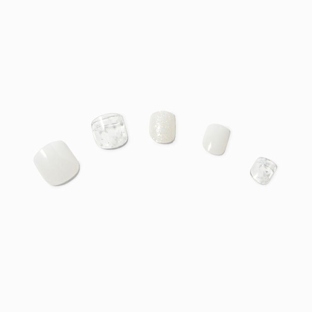 White Snowflake Glitter Square Vegan Press On Faux Nail Set - 24 Pack