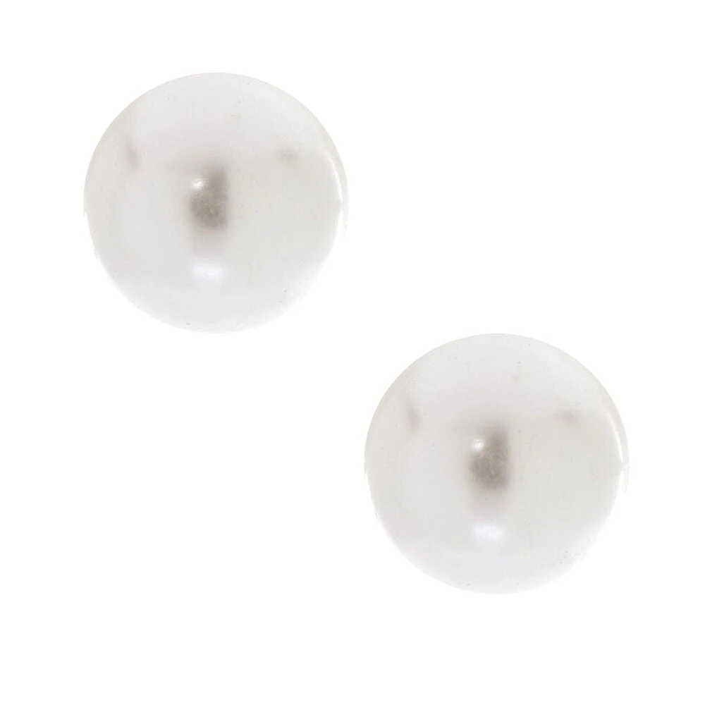 8MM Sterling Silver White Pearl Stud Earrings