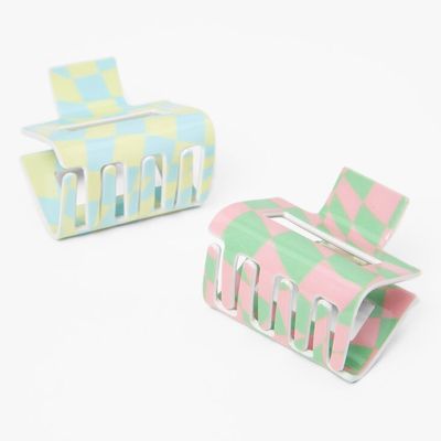 Pastel Checks Rectangle Hair Claws - 2 Pack