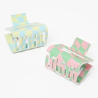 Pastel Checks Rectangle Hair Claws - 2 Pack