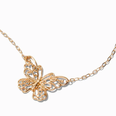 Gold-tone Filigree Butterfly Pendant Necklace