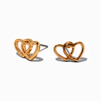 Gold-tone Double Heart Stud Earrings