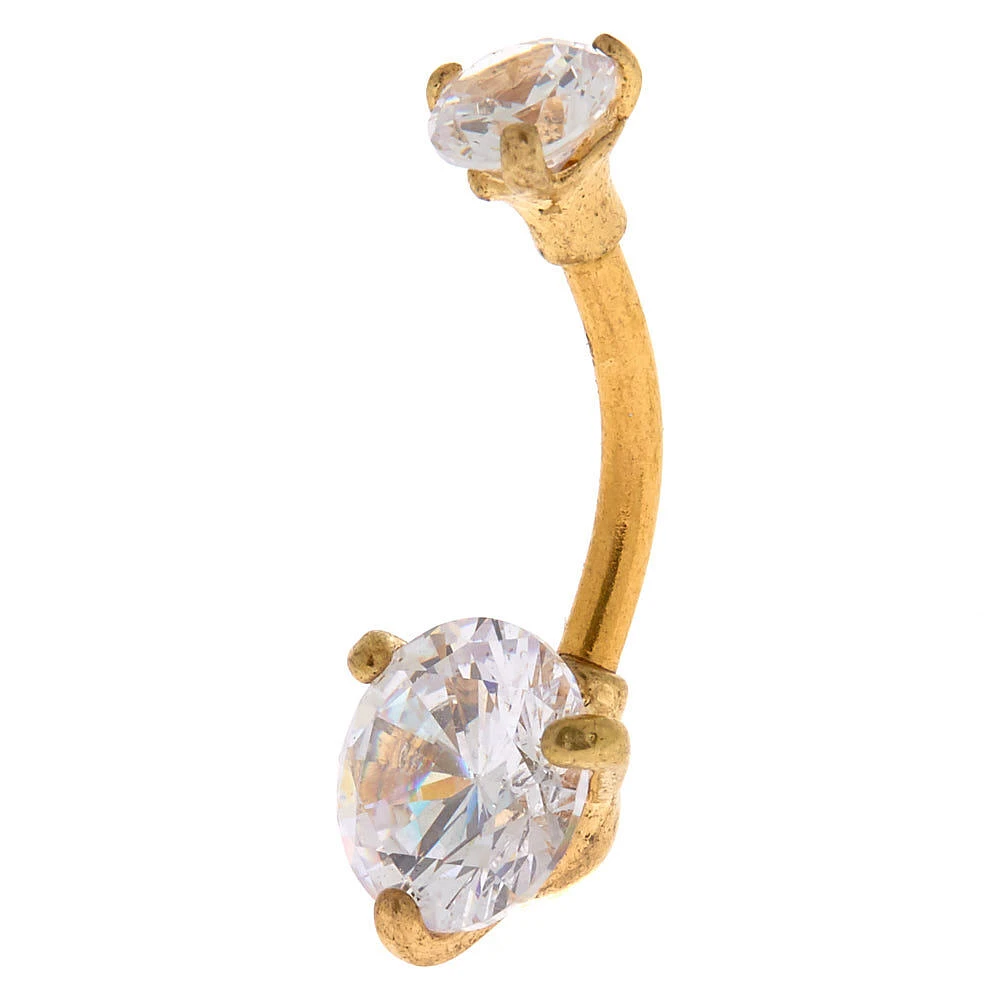 Gold-tone Stainless Steel Cubic Zirconia 14G Belly Bar