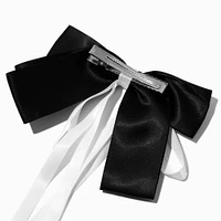 Black & White Long Ribbon Bow Barrette Hair Clip